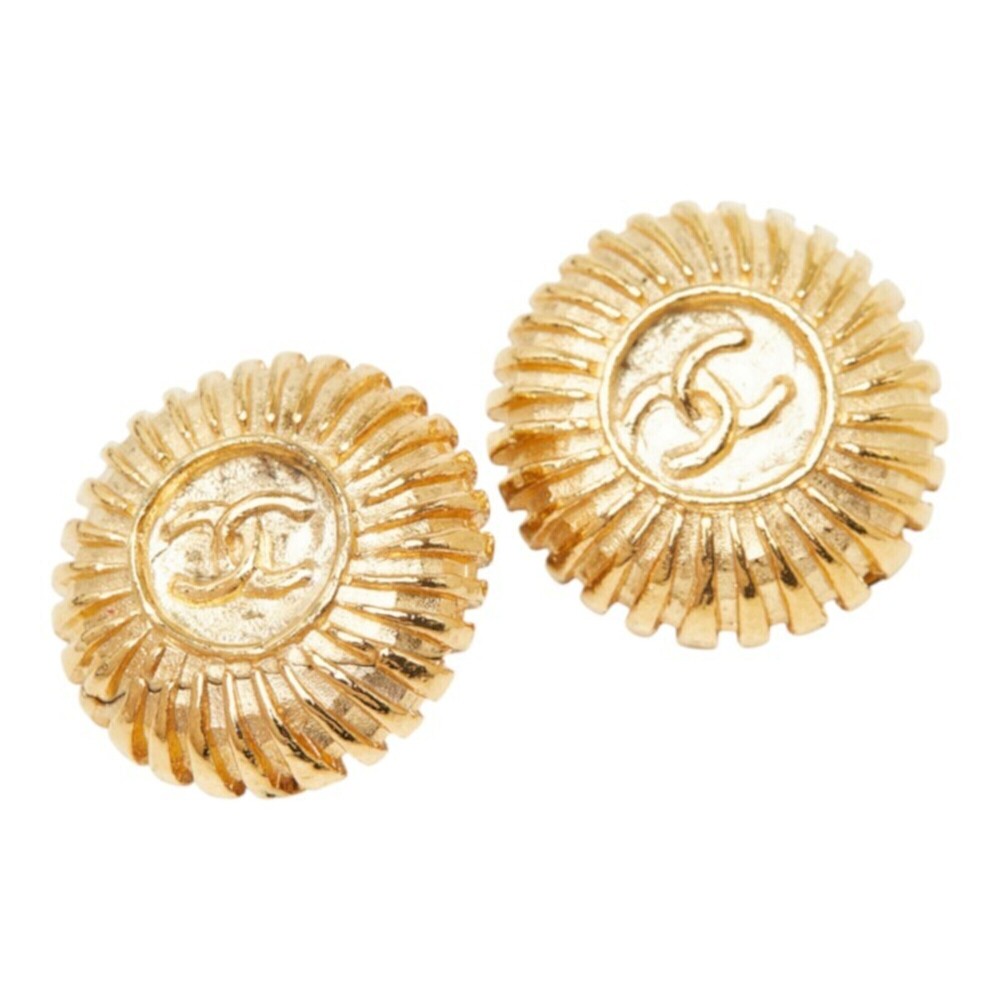 Chanel Coco Mark Vintage Round Earrings, Gold Plated, Women's CHANEL
